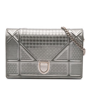 Pre-Loved Dior Metallic Patent Microcannage Diorama Wallet on Chain